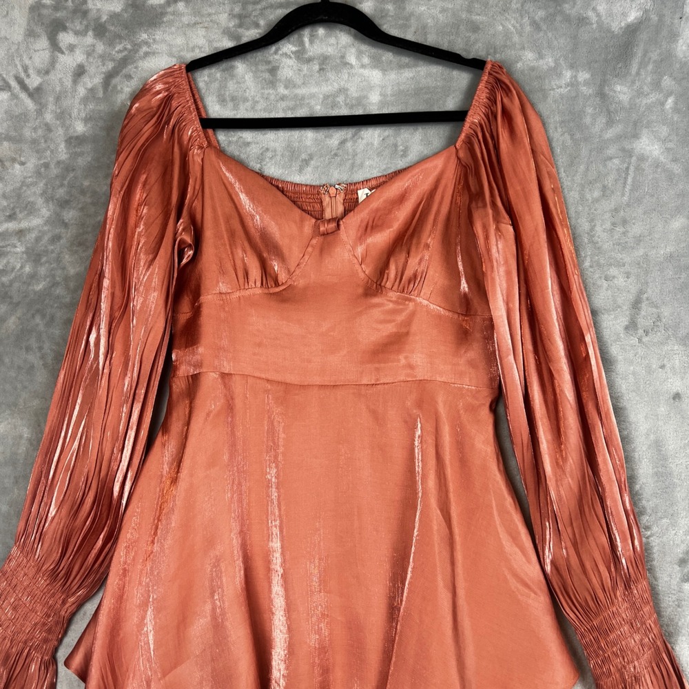 Women Y2K Metallic Baby Doll Tiered Ruffle Long Sleeve Square Neck Dress Large - Picture 8 of 10
